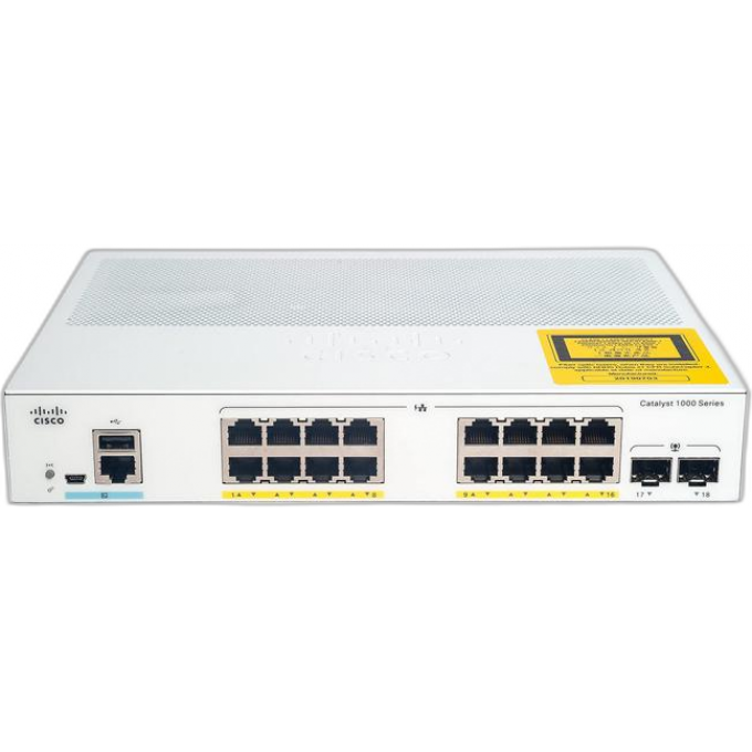 Коммутатор CISCO Catalyst 1000, 16xGE Full PoE+, 2xSFP Металл В стойку 19 C1000-16FP-2G-L